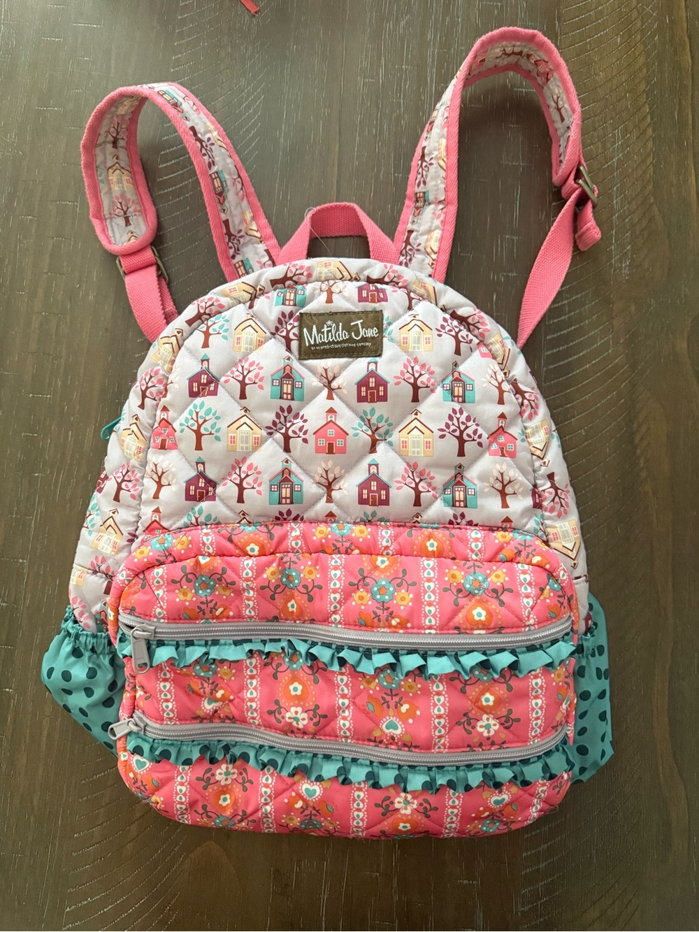 Matilda Jane Pink Floral & Teal Quilted Kids Backpack